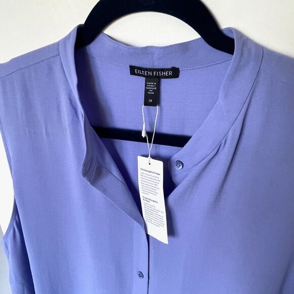 Eileen Fisher Silk Georgette Sleeveless Shirt Womens 2X Button Up Lightweight - Picture 5 of 5